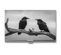 Jubonexis Porte-cartes de visite fin en métal avec deux corbeaux sur la branche du vieil arbre pour homme et femme