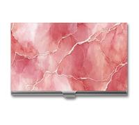 Jubonexis Porte-cartes de visite fin en métal avec texture marbre rouge clair veines blanches pour homme et femme