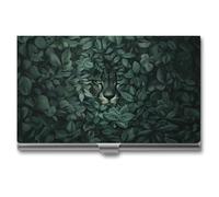 Jubonexis Porte-cartes de visite fin en métal avec yeux de léopard derrière un voile de verre givré pour homme et femme