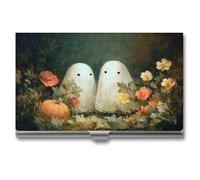 Jubonexis Porte-cartes de visite vintage en métal avec deux fantômes mignons en fleurs pour homme et femme