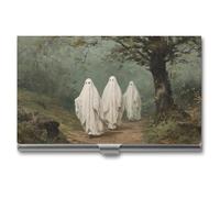 Jubonexis Porte-cartes de visite vintage Trois fantômes marchant dans les bois Étui fin en métal pour cartes de visite pour homme et femme