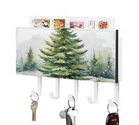 Jubonexis Porte-clés d'hiver en forme de pin aquarelle pour courrier mural avec 5 crochets en acrylique pour maison, bureau, entrée
