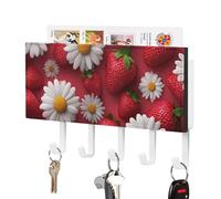 Jubonexis Porte-clés en acrylique avec 5 crochets en forme de fraises avec petites marguerites blanches pour la maison, le bureau, l'entrée