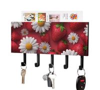 Jubonexis Porte-clés en acrylique avec 5 crochets en forme de fraises avec petites marguerites blanches pour la maison, le bureau, l'entrée