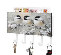 Jubonexis Porte-clés vintage à trois oiseaux perchés sur des branches de pin pour organiseur de courrier mural avec 5 crochets en acrylique pour la maison, le bureau, l'entrée