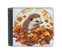 Jubonexis Porte-monnaie à deux volets en cuir synthétique souple avec motif hérisson et feuilles mortes - Porte-monnaie - Durable - Pour homme et femme