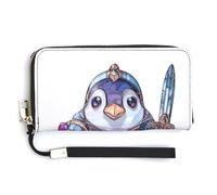 Jubonexis Porte-monnaie long en cuir synthétique avec motif pingouin héroïque et mignon en vitrail, porte-monnaie, carte de crédit, stockage d'argent durable pour homme et femme