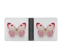 Jubonexis Portefeuille à deux volets en cuir PU souple avec ailes transparentes - Motif papillon rose et rouge - Porte-monnaie - Durable - Pour homme et femme