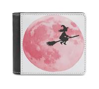 Jubonexis Portefeuille à deux volets en cuir PU souple avec bâton de sorcière en forme de bâton de balai rose et lune - Porte-monnaie - Durable - Pour homme et femme