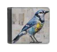 Jubonexis Portefeuille à deux volets en cuir PU souple avec collage d'oiseaux bleus pour journaux, graffitis, porte-monnaie, carte de crédit, porte-monnaie, portefeuille fin pour homme et femme