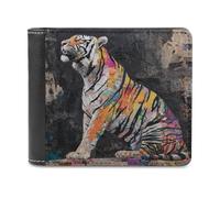 Jubonexis Portefeuille à deux volets en cuir PU souple avec collage tigre pour journaux, graffitis, porte-monnaie, carte de crédit, porte-monnaie, portefeuille fin pour homme et femme