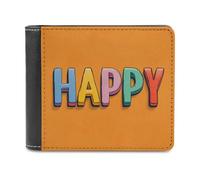 Jubonexis Portefeuille à deux volets en cuir PU souple avec inscription « Happy in Colorful Letters » sur orange, porte-monnaie, carte de crédit, porte-cartes, portefeuille fin pour hommes et femmes