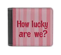 Jubonexis Portefeuille à deux volets en cuir PU souple avec inscription « How Lucky are We » - Porte-monnaie - Porte-monnaie - Durable - Porte-cartes fin - Pour homme et femme