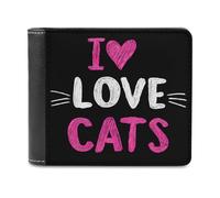 Jubonexis Portefeuille à deux volets en cuir PU souple avec inscription « I Love Cats » - Porte-monnaie - Durable - Porte-cartes fin - Pour homme et femme