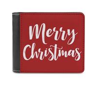 Jubonexis Portefeuille à deux volets en cuir PU souple avec inscription « Merry Christmas on Red » - Porte-monnaie et carte de crédit - Pour homme et femme