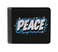 Jubonexis Portefeuille à deux volets en cuir PU souple avec inscription « Peace on Black » - Porte-monnaie - Durable - Porte-cartes fin - Pour homme et femme