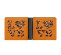 Jubonexis Portefeuille à deux volets en cuir PU souple avec inscription « Word Love in Leopard » sur orange, porte-monnaie, carte de crédit, portefeuille fin et durable pour homme et femme