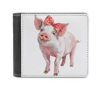 Jubonexis Portefeuille à deux volets en cuir PU souple avec joli cochon avec nœud rouge, porte-monnaie, carte de crédit, portefeuille fin pour homme et femme