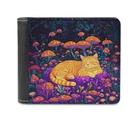 Jubonexis Portefeuille à deux volets en cuir PU souple avec motif chat orange et champignon endormi pour carte de crédit, porte-monnaie, portefeuille fin pour hommes et femmes