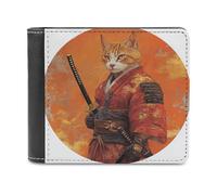 Jubonexis Portefeuille à deux volets en cuir PU souple avec motif chat orange japonais et armes, porte-monnaie, porte-monnaie, carte de crédit, porte-cartes pour homme et femme