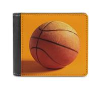 Jubonexis Portefeuille à deux volets en cuir PU souple avec motif de basket-ball sur jaune, porte-monnaie, carte de crédit, porte-cartes fin pour homme et femme