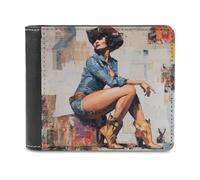 Jubonexis Portefeuille à deux volets en cuir PU souple avec motif de cowgirl pour journaux, graffitis, porte-monnaie, carte de crédit, porte-monnaie, portefeuille fin pour homme et femme