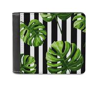 Jubonexis Portefeuille à deux volets en cuir PU souple avec motif de feuilles de Monstera noir et blanc - Porte-monnaie - Durable - Pour homme et femme