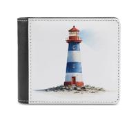 Jubonexis Portefeuille à deux volets en cuir PU souple avec motif de phare à rayures aquarelle, porte-monnaie, carte de crédit, porte-cartes fin pour homme et femme