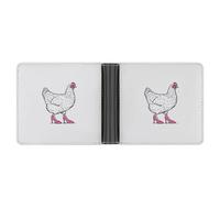 Jubonexis Portefeuille à deux volets en cuir PU souple avec motif de poule portant des talons hauts roses, porte-monnaie, carte de crédit, porte-cartes, portefeuille fin pour hommes et femmes