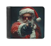 Jubonexis Portefeuille à deux volets en cuir PU souple avec motif espion du Père Noël, porte-monnaie, carte de crédit, porte-cartes, portefeuille fin pour homme et femme