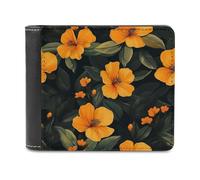 Jubonexis Portefeuille à deux volets en cuir PU souple avec motif fleur orange - Porte-monnaie - Porte-cartes - Pour homme et femme