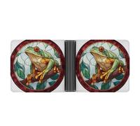 Jubonexis Portefeuille à deux volets en cuir PU souple avec motif grenouille verte en vitrail pour pièces de monnaie, carte de crédit, porte-cartes fin pour homme et femme