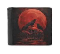 Jubonexis Portefeuille à deux volets en cuir PU souple avec motif lune et trois corbeaux rouge foncé, porte-monnaie, carte de crédit, porte-cartes fin pour homme et femme