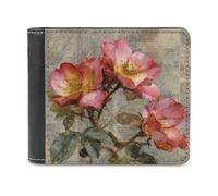 Jubonexis Portefeuille à deux volets en cuir PU souple avec motif roses d'automne sur un journal vintage, porte-monnaie, carte de crédit, porte-cartes fin pour homme et femme