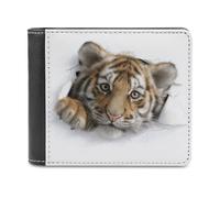 Jubonexis Portefeuille à deux volets en cuir PU souple avec motif tigre mignon qui regarde hors d'un trou, porte-monnaie, carte de crédit, porte-monnaie, portefeuille fin et durable pour hommes et