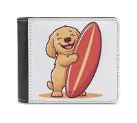 Jubonexis Portefeuille à deux volets en cuir PU souple avec planche de surf Golden Retriever - Porte-monnaie - Durable - Porte-cartes fin - Pour homme et femme