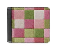 Jubonexis Portefeuille à deux volets en cuir PU souple avec texture carrés de couleur pastel rose et vert, porte-monnaie, porte-monnaie, carte de crédit, portefeuille fin pour hommes et femmes