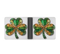 Jubonexis Portefeuille à deux volets en cuir PU souple avec trèfle porte-bonheur trèfle - Porte-monnaie - Porte-carte - Durable - Pour homme et femme