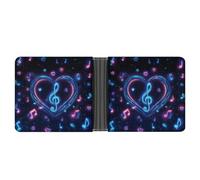 Jubonexis Portefeuille à deux volets en cuir PU souple en forme de cœur avec note de musique fluorescente - Porte-monnaie - Durable - Porte-cartes fin - Pour homme et femme