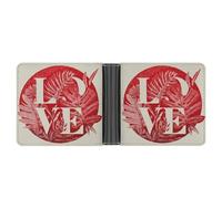 Jubonexis Portefeuille à deux volets en cuir PU souple pour la Saint-Valentin, motif amour et tropical, porte-monnaie, carte de crédit, porte-cartes fin pour homme et femme
