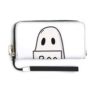 Jubonexis Portefeuille à deux volets en cuir synthétique avec motif fantôme tenant un signe Boo - Durable - Porte-cartes - Pour homme et femme