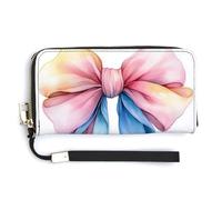 Jubonexis Portefeuille à deux volets en cuir synthétique avec nœud en ruban rose avec longues queues, porte-monnaie, carte de crédit, porte-cartes et argent pour homme et femme