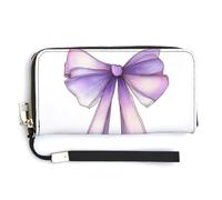 Jubonexis Portefeuille à deux volets en cuir synthétique avec nœud en ruban violet pastel avec longues queues fluides, porte-monnaie, porte-monnaie, porte-cartes et argent pour homme et femme