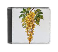 Jubonexis Portefeuille à deux volets en cuir synthétique souple à suspendre avec motif fleur jaune pour porte-monnaie, carte de crédit, porte-monnaie, portefeuille fin pour homme et femme