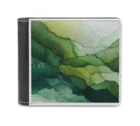 Jubonexis Portefeuille à deux volets en cuir synthétique souple abstrait vert aquarelle, porte-monnaie, carte de crédit, porte-cartes fin pour homme et femme