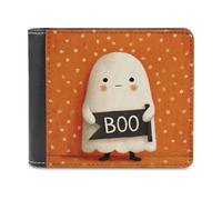 Jubonexis Portefeuille à deux volets en cuir synthétique souple avec banderole et texte en forme de fantôme mignon, porte-monnaie, carte de crédit, porte-cartes fin pour homme et femme