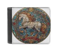 Jubonexis Portefeuille à deux volets en cuir synthétique souple avec bannière de cheval en verre teinté pour pièces de monnaie, carte de crédit, portefeuille fin et durable pour homme et femme