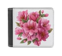 Jubonexis Portefeuille à deux volets en cuir synthétique souple avec bouquet de fleurs roses avec bouquet de feuilles, porte-monnaie, carte de crédit, portefeuille fin durable pour homme et femme