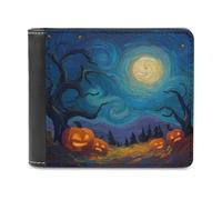 Jubonexis Portefeuille à deux volets en cuir synthétique souple avec citrouilles lumineuses et arbre hanté pour Halloween, porte-monnaie, carte de crédit, porte-cartes, portefeuille fin pour homme et