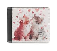Jubonexis Portefeuille à deux volets en cuir synthétique souple avec deux adorables chatons qui s'embrassent, porte-monnaie, carte de crédit, porte-cartes et portefeuille fin pour homme et femme